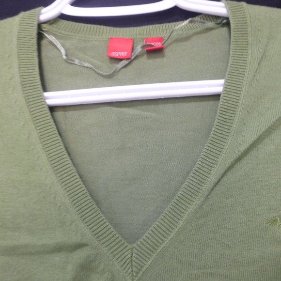 ESPRIT, medium, green V-neck, long sleeve, knit pullover shirt, GUC - Picture 2 of 13